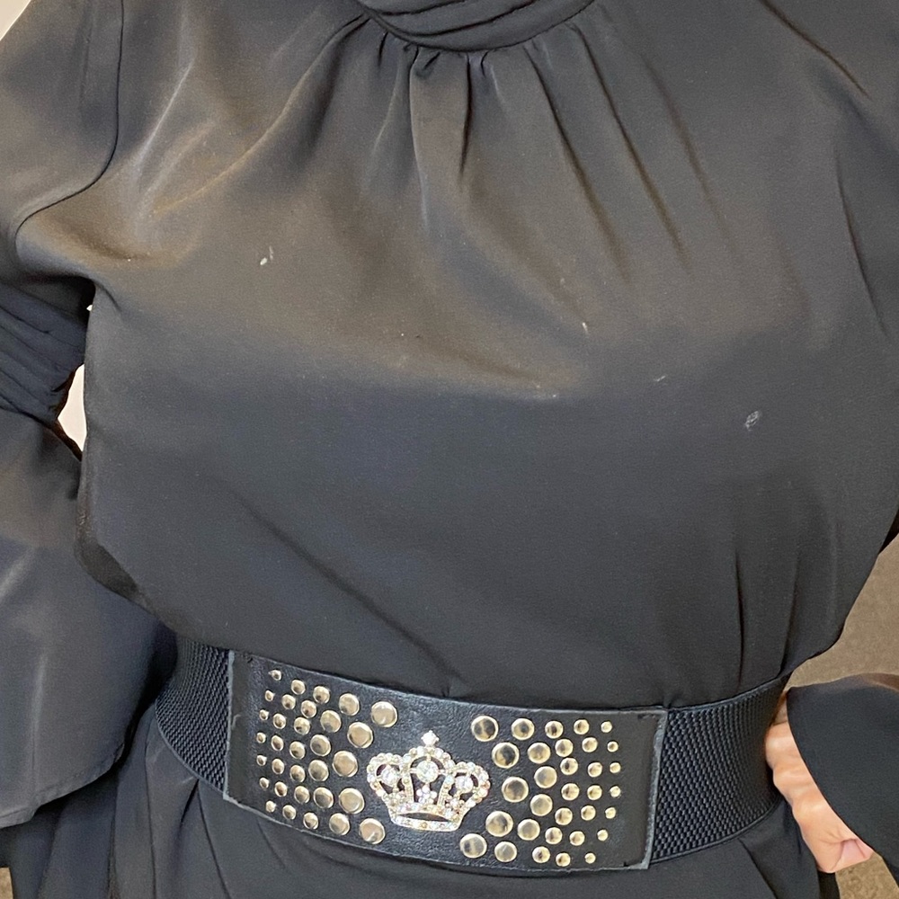 Stretch Black Embellished Crystal Crown Belt